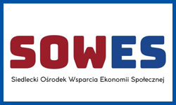 Logo SOWES – napis w dwóch kolorach: ‘SOW’ w czerwonym i ‘ES’ w niebieskim, poniżej pełna nazwa: Siedlecki Ośrodek Wsparcia Ekonomii Społecznej.