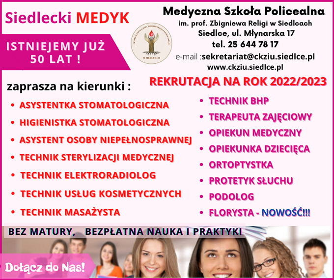 Oferta bezpłatnych  kierunków kształcenia CKZiU w Siedlcach