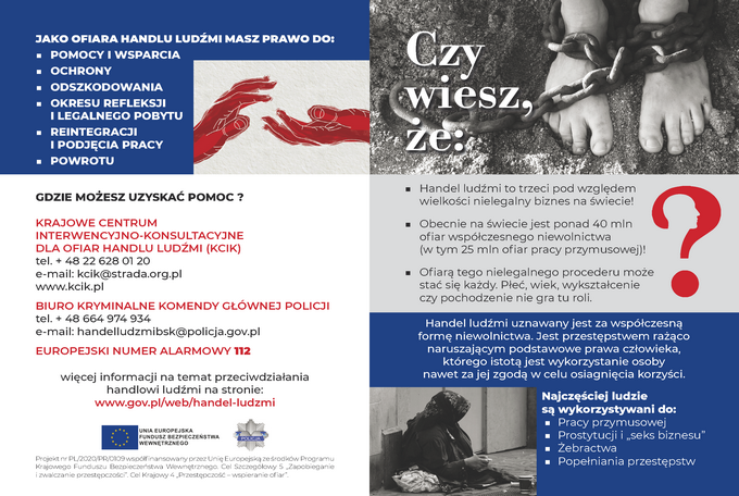 Broszura informacyjna policji na temat handlu ludźmi