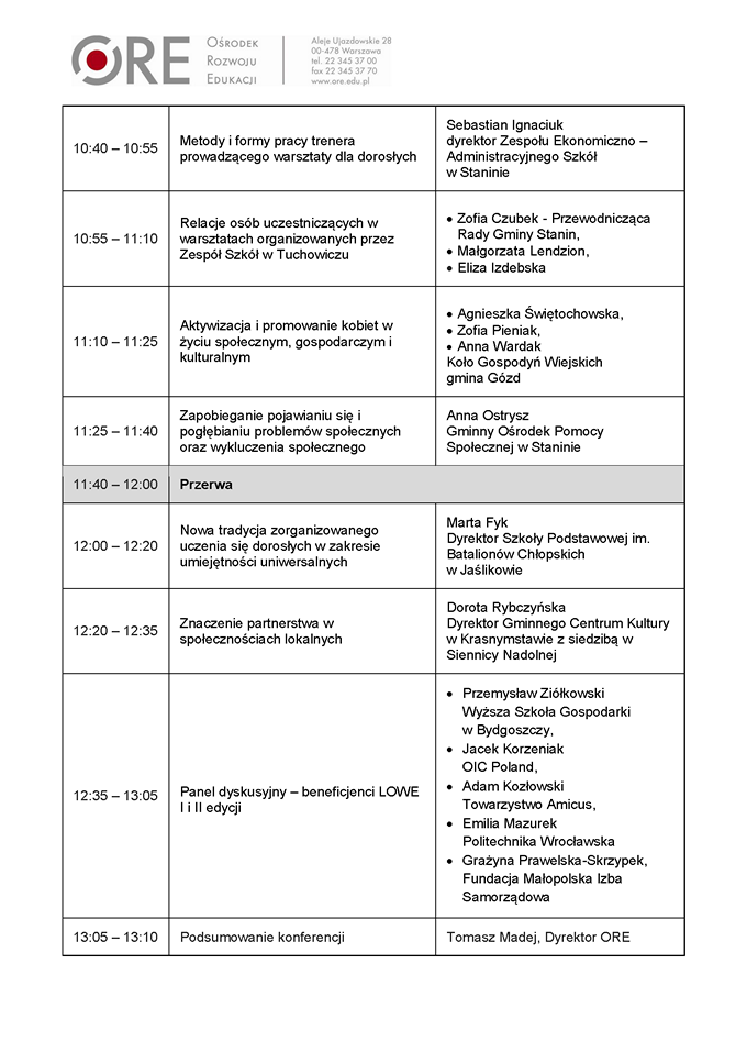Program konferencji LOWE