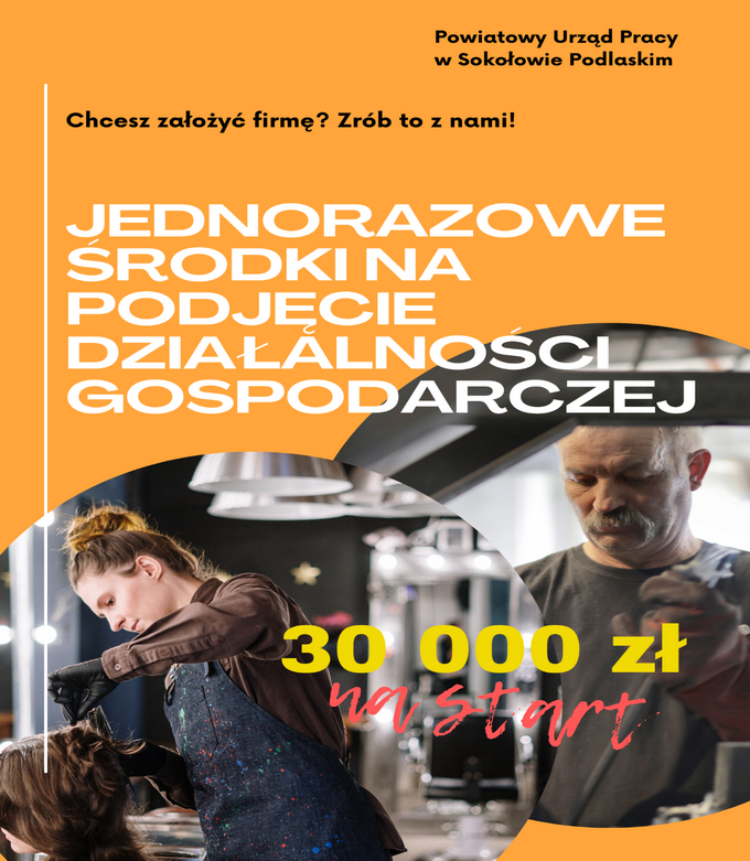 Plakat informujący o środkach na podjęcie działalności gospodarczej