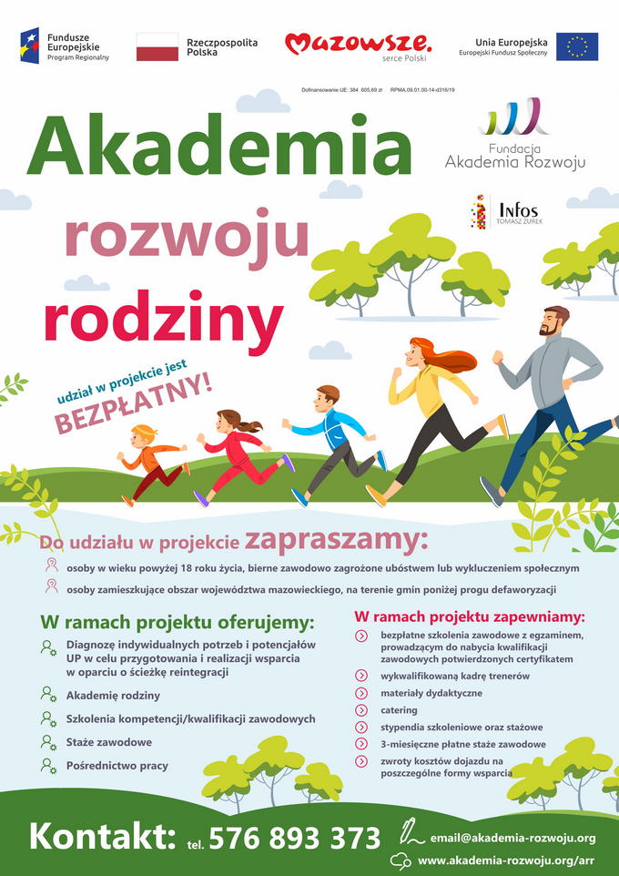 Plakat informacyjny na temat projektu Akademia rozwoju rodziny
