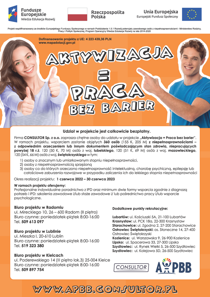 Plakat projektu Aktywizacja = Praca bez barier