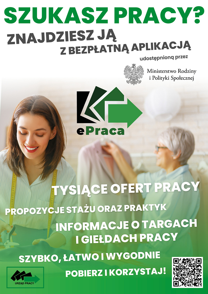 Plakat informacyjny dotyczący aplikacji mobilnej ePraca